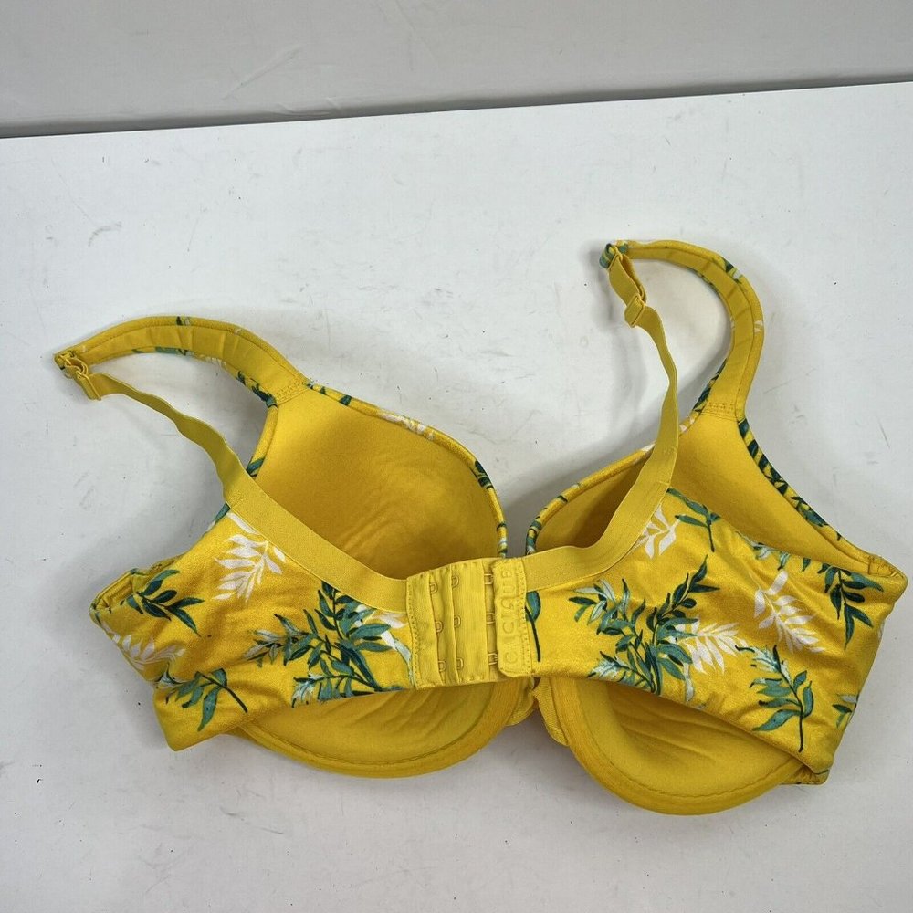 Cacique Lightly Lined T-shirt Full Coverage Underwired Bra Yellow Floral Sz 38DD - Picture 3 of 12